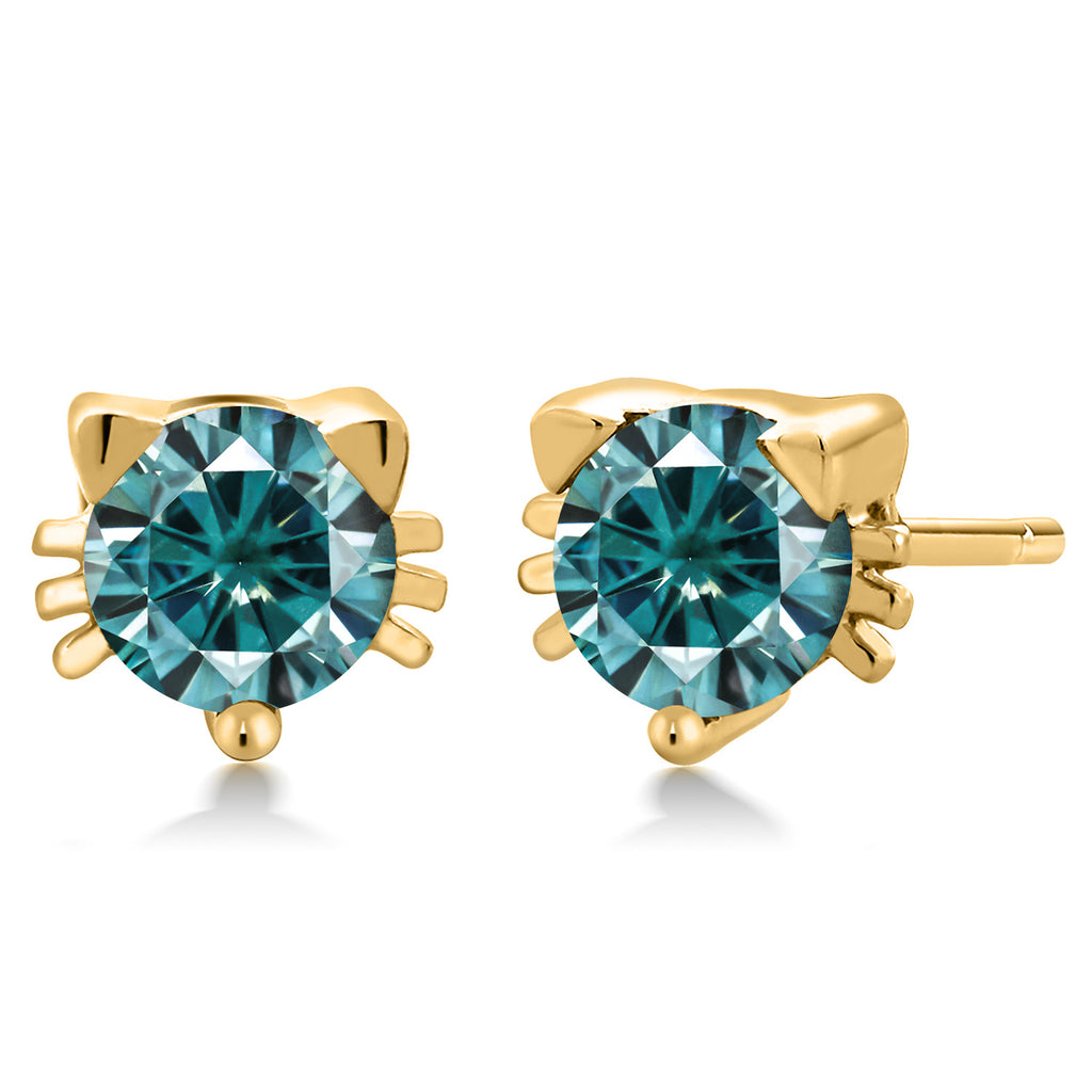 Blue Moissanite - April_18K Yellow Gold Plated Silver_Earrings in 18K Yellow Gold Plated Silver