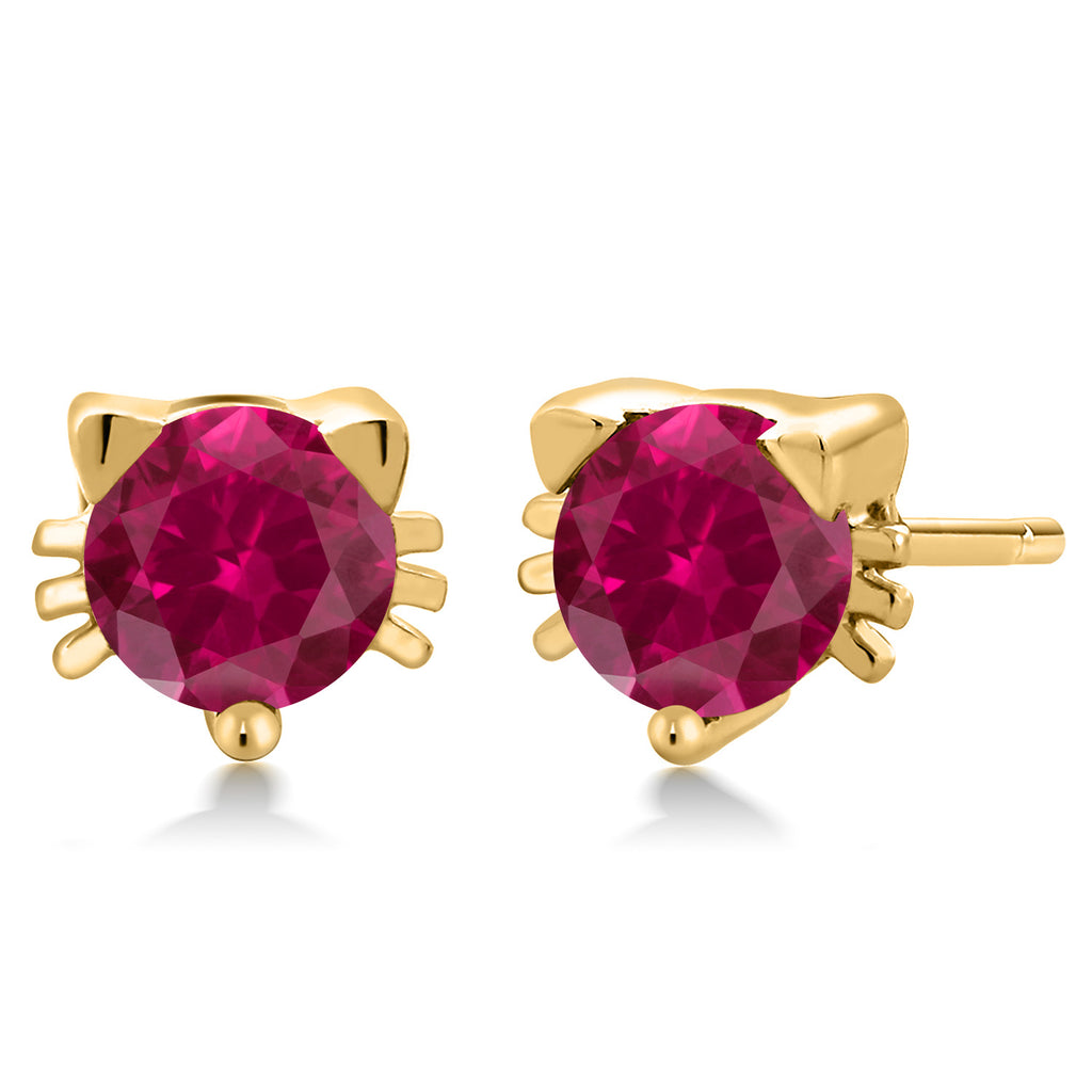 Created Ruby - July_18K Yellow Gold Plated Silver_Earrings in 18K Yellow Gold Plated Silver