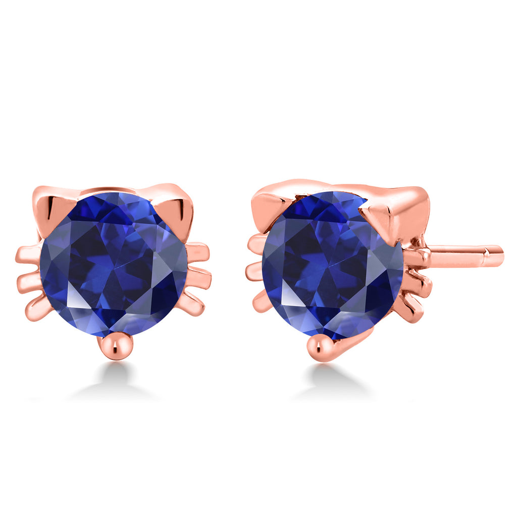 Blue Created Sapphire - September_18K Rose Gold Plated Silver_Earrings in 18K Rose Gold Plated Silver