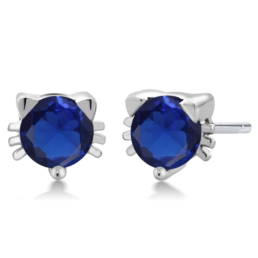 Blue Created Sapphire - September_925 Sterling Silver_Earrings in 925 Sterling Silver