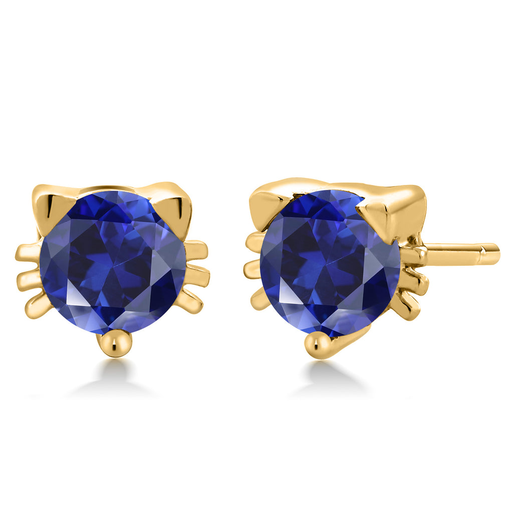 Blue Created Sapphire - September_18K Yellow Gold Plated Silver_Earrings in 18K Yellow Gold Plated Silver