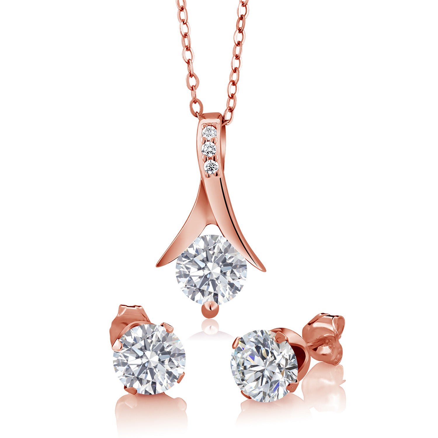 Pendant Earrings Set in 925 Rose Gold Plated Silver