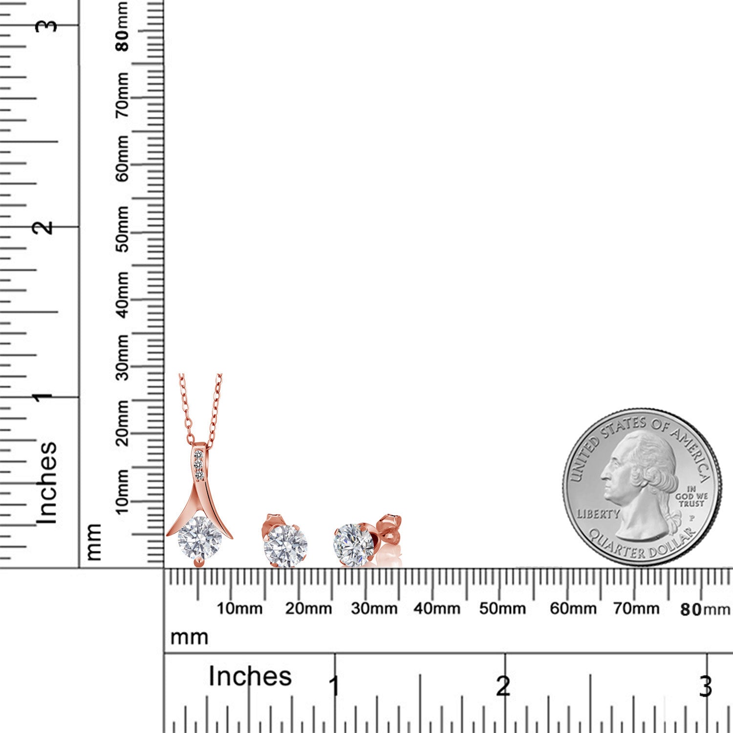 Pendant Earrings Set in 925 Rose Gold Plated Silver