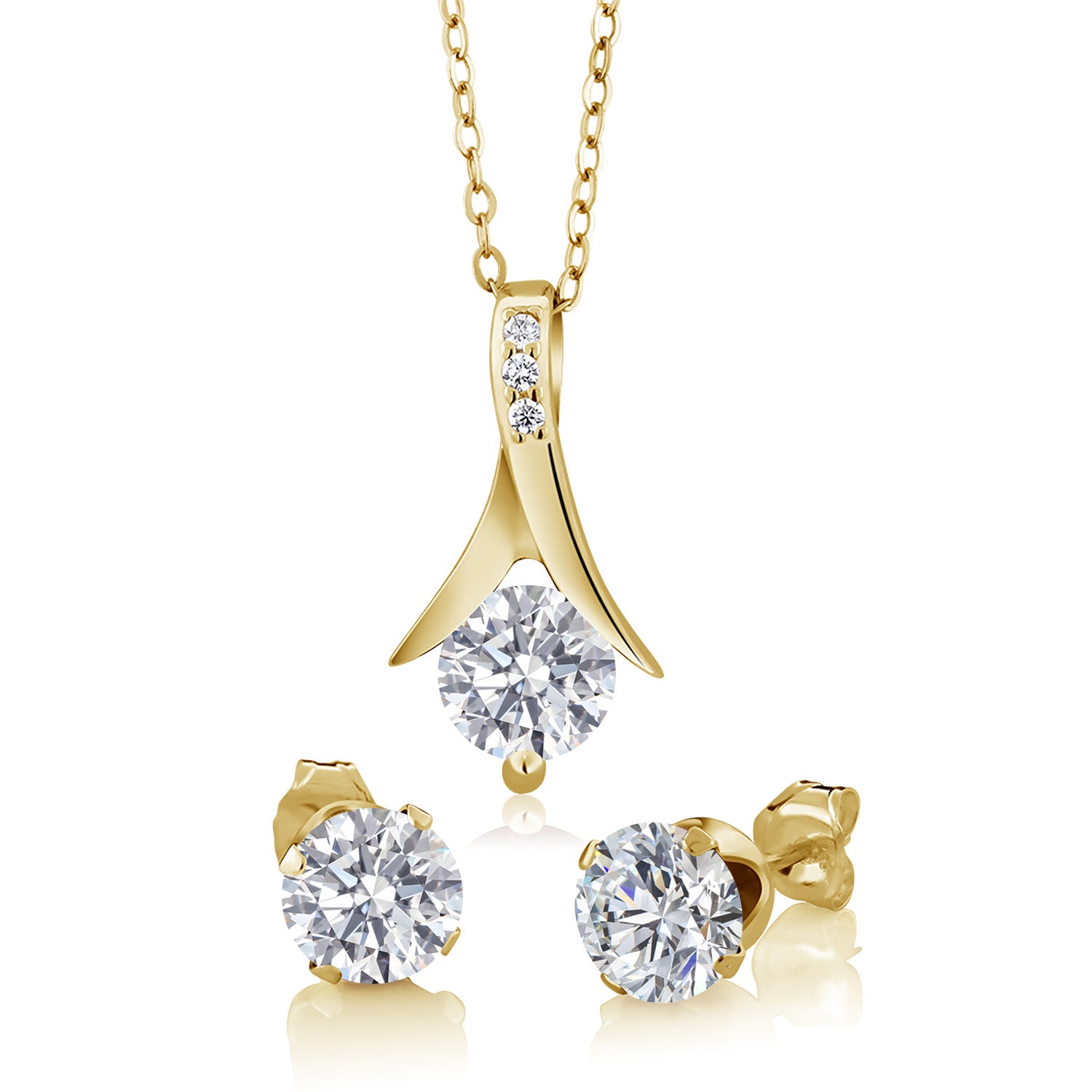 Pendant Earrings Set in 925 Yellow Gold Plated Silver