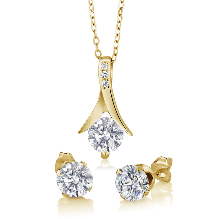 Pendant Earrings Set in 925 Yellow Gold Plated Silver