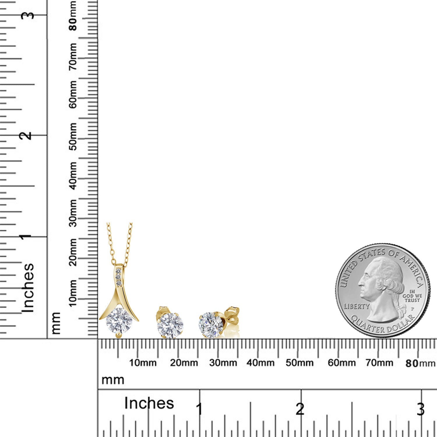 Pendant Earrings Set in 925 Yellow Gold Plated Silver