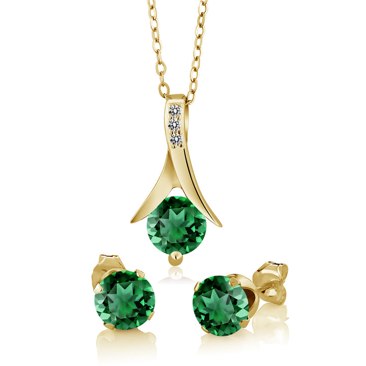 Pendant Earrings Set in 925 Yellow Gold Plated Silver