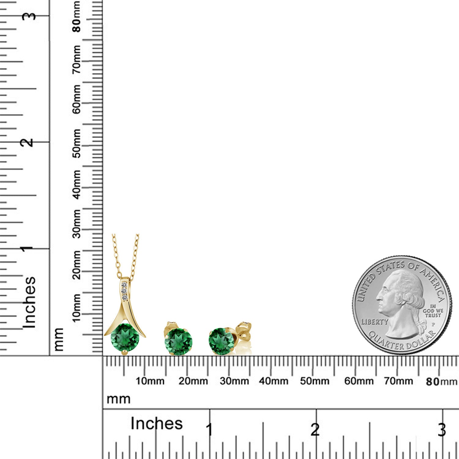 Pendant Earrings Set in 925 Yellow Gold Plated Silver