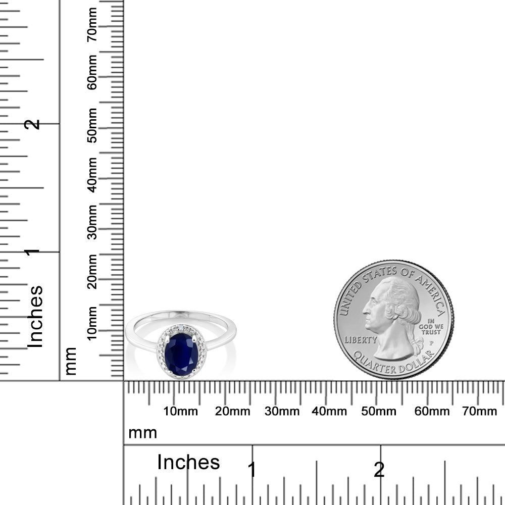 925 Sterling Silver Blue Sapphire and White Diamond Engagement Ring For Women (1.80 Cttw, Gemstone September Birthstone, Oval 8X6MM, Available In Size 5, 6, 7, 8, 9)