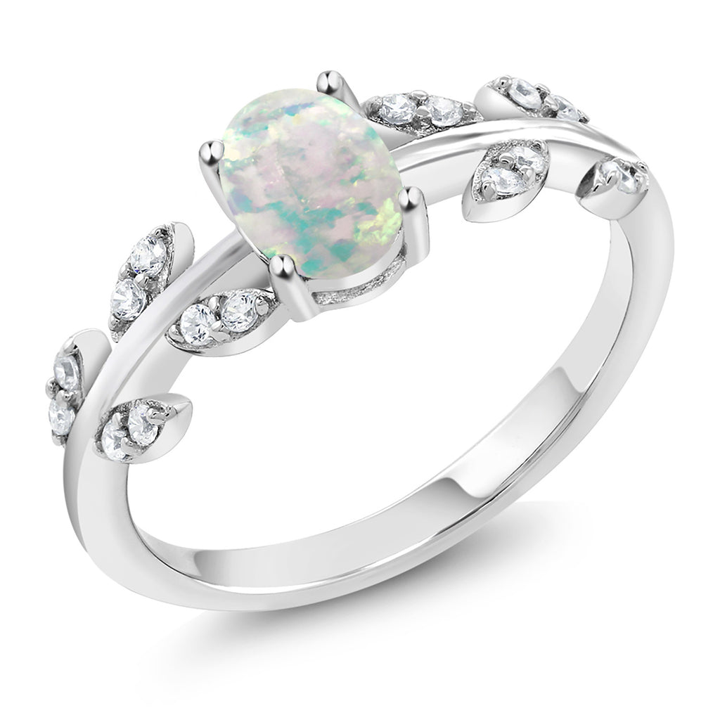 White Opal-Cabochon - October_9_Ring in 925 Sterling Silver