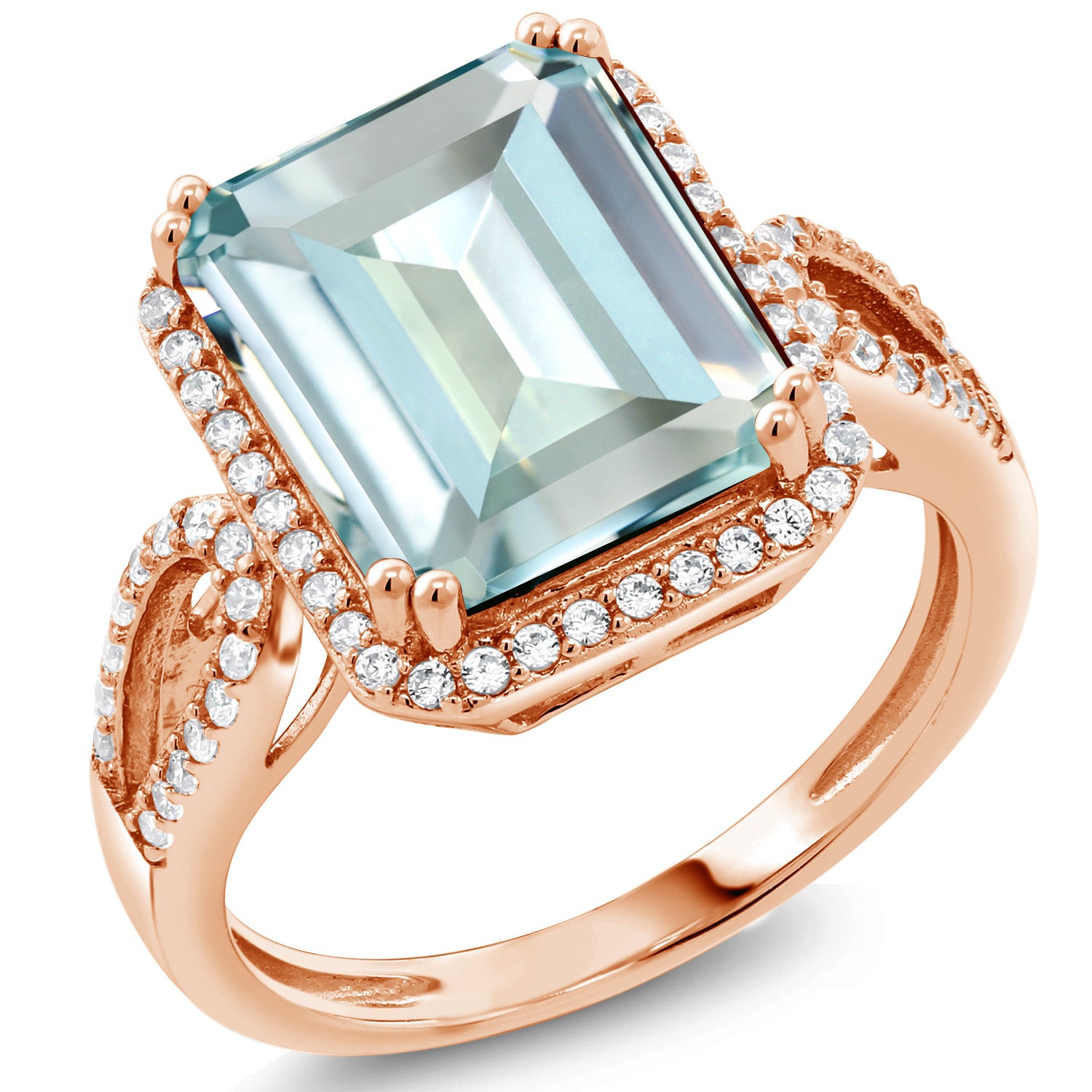 Simulated Aquamarine and Zirconia_5_Ring in 925 Rose Gold Plated Silver