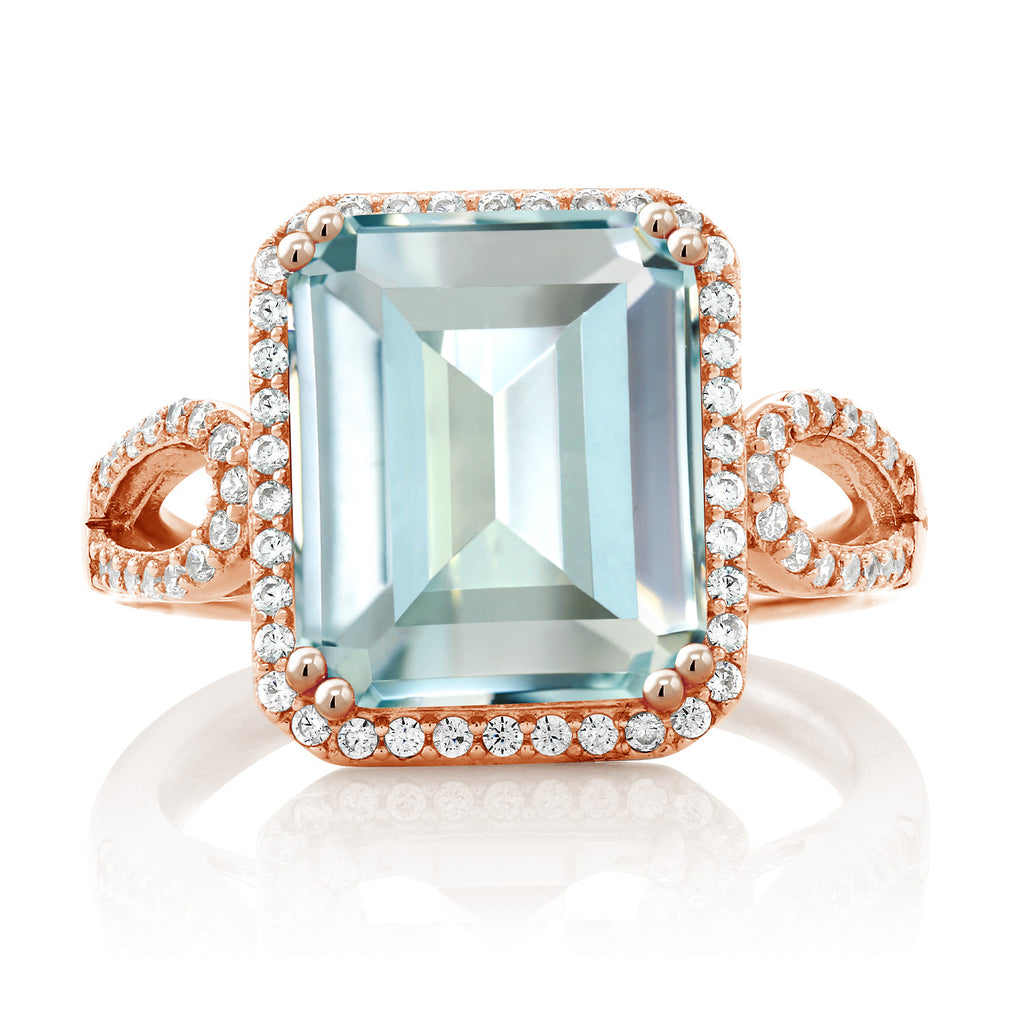Simulated Aquamarine and Zirconia_5_Ring in 925 Rose Gold Plated Silver