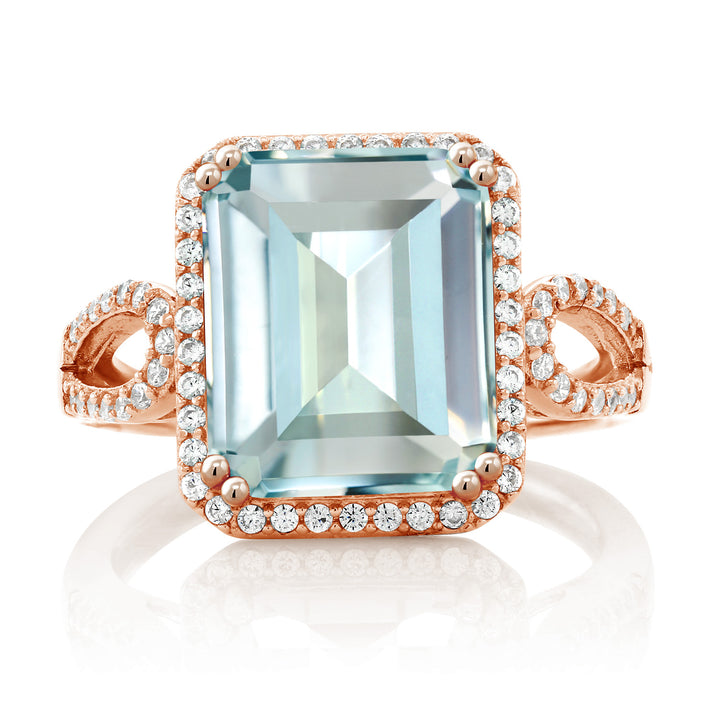 Simulated Aquamarine and Zirconia_5_Ring in 925 Rose Gold Plated Silver