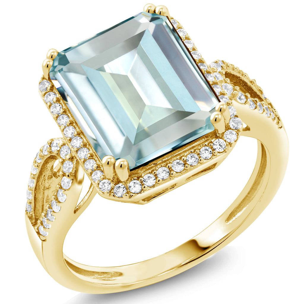 Created Aquamarine - March_7_Ring in 925 Yellow Gold Plated Silver