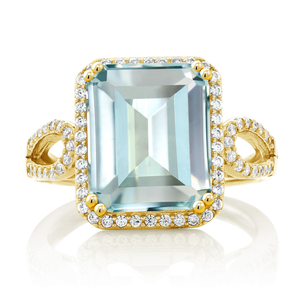 Simulated Aquamarine and Zirconia_5_Ring in 925 Yellow Gold Plated Silver