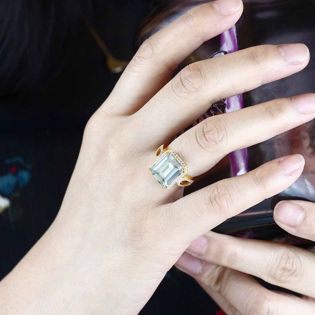 Simulated Aquamarine and Zirconia_5_Ring in 925 Yellow Gold Plated Silver