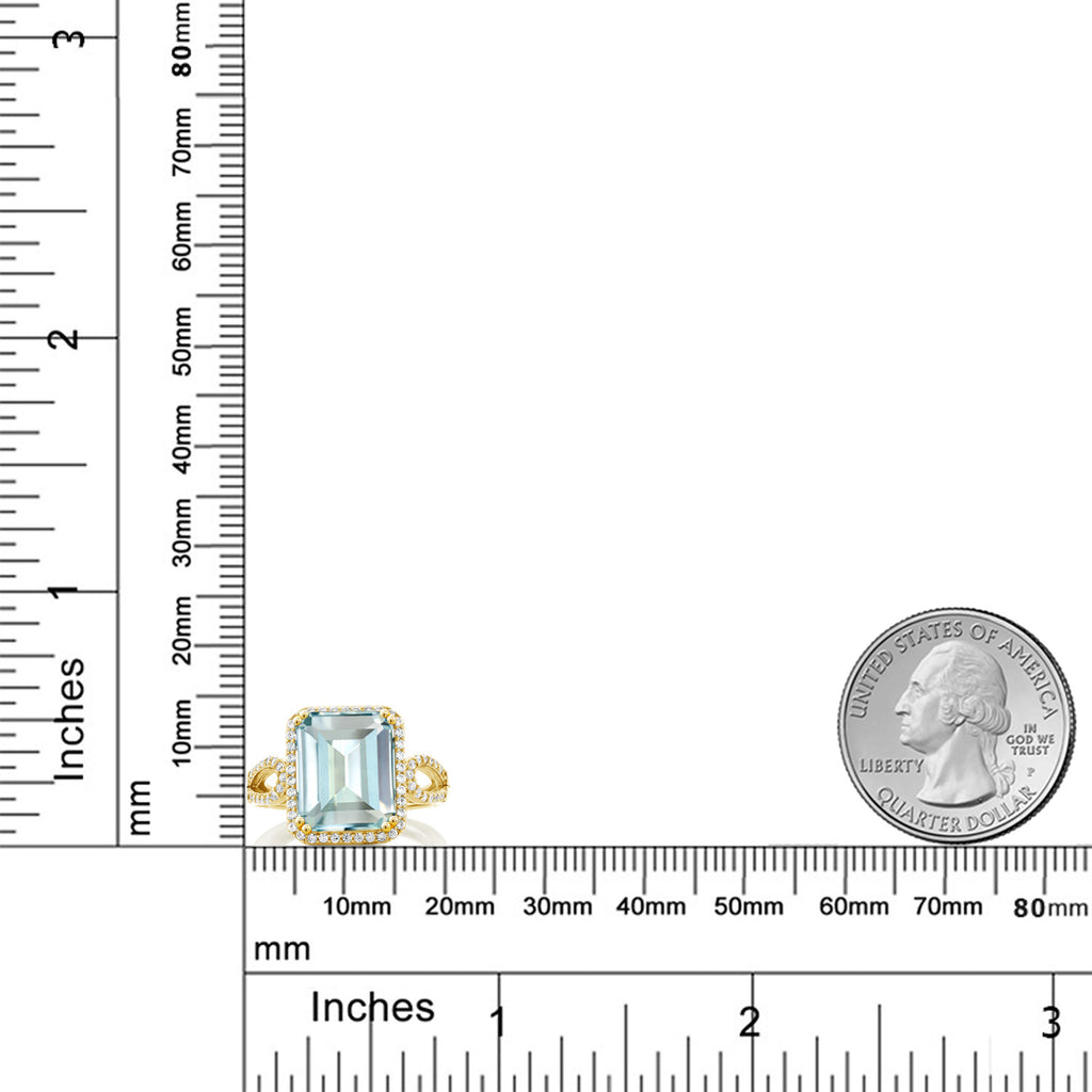 Simulated Aquamarine and Zirconia_5_Ring in 925 Yellow Gold Plated Silver