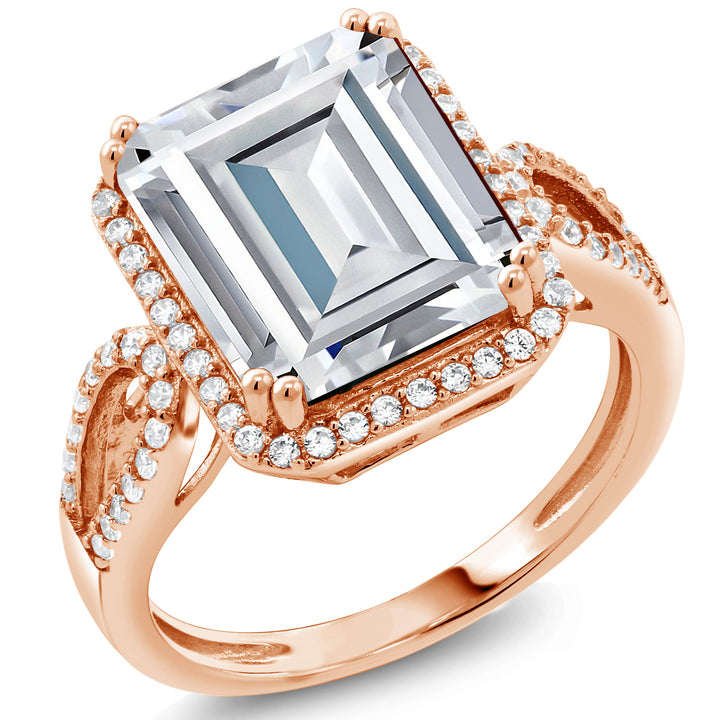 White Moissanite - April_5_Ring in 925 Rose Gold Plated Silver