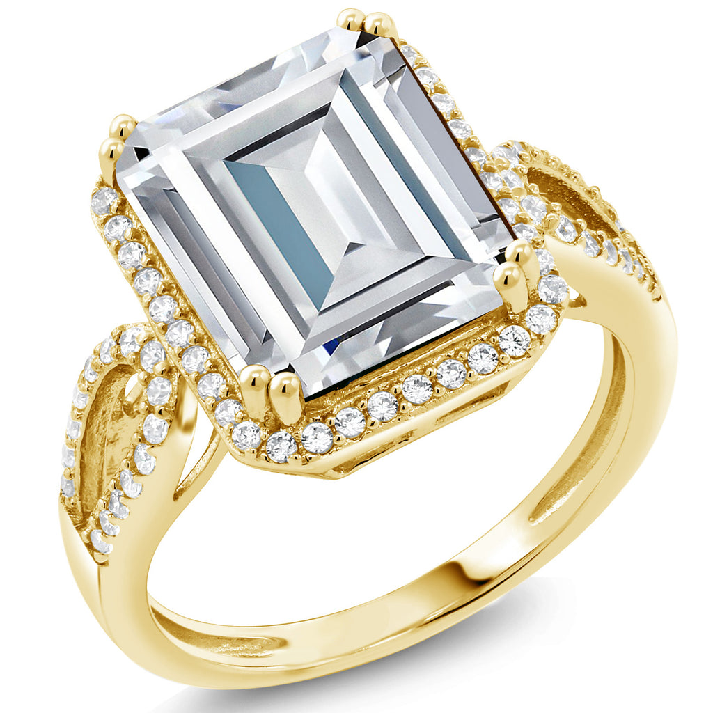 White Moissanite - April_6_Ring in 925 Yellow Gold Plated Silver