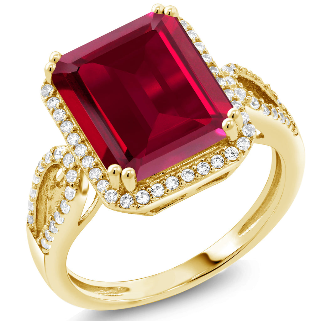 Created Ruby - July_7_Ring in 925 Yellow Gold Plated Silver