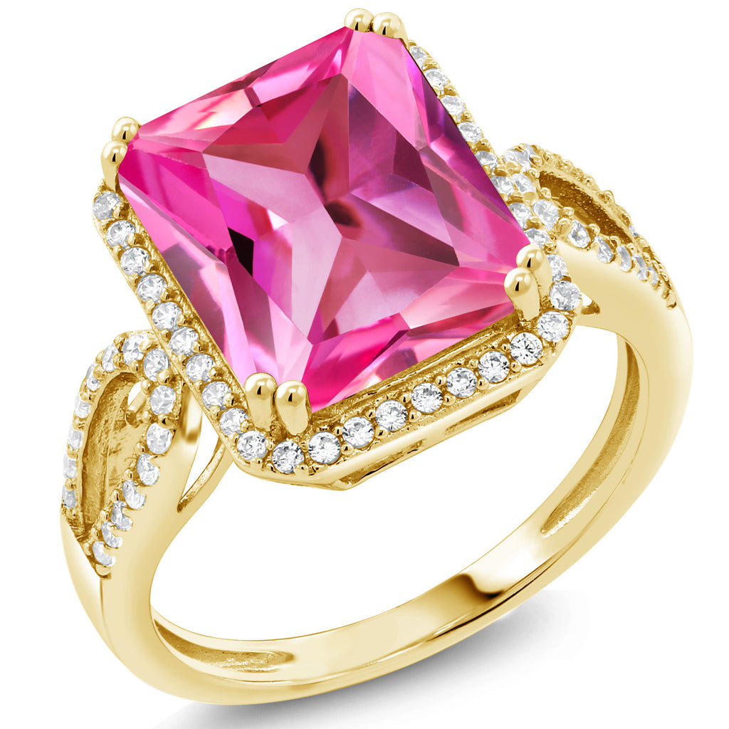 Pink Created Sapphire - September_7_Ring in 925 Yellow Gold Plated Silver