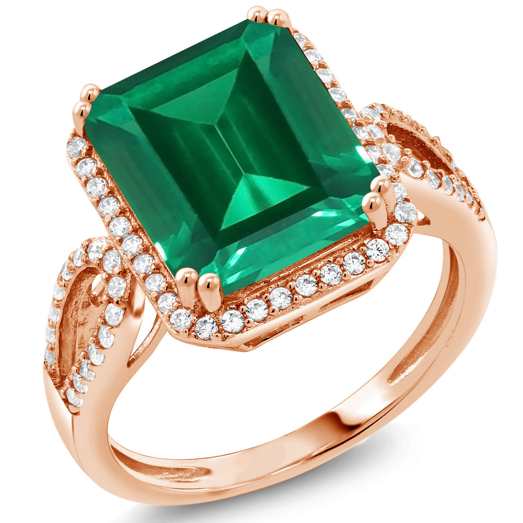 Nano Emerald - May_7_Ring in 925 Rose Gold Plated Silver