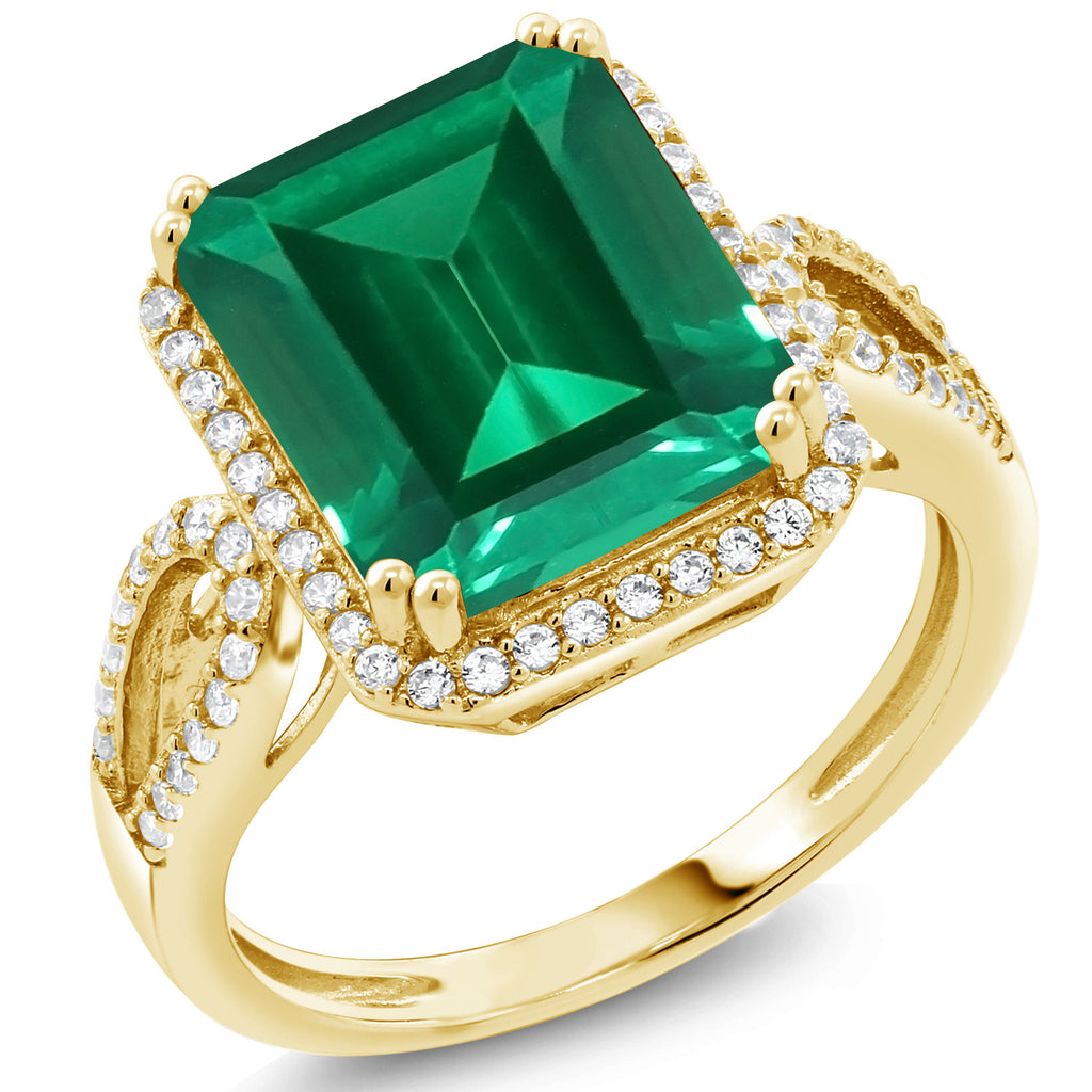 Nano Emerald - May_7_Ring in 925 Yellow Gold Plated Silver