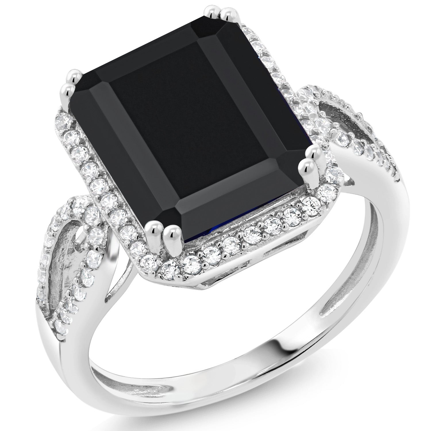 925 Sterling Silver Black Onyx Ring For Women (6.59 Cttw, Emerald Cut 12X10MM, Gemstone December Birthstone, Available In Size 5, 6, 7, 8, 9)