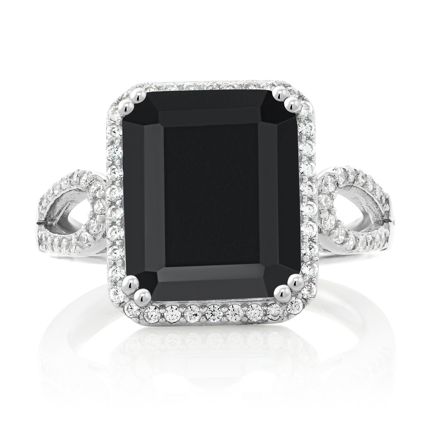 925 Sterling Silver Black Onyx Ring For Women (6.59 Cttw, Emerald Cut 12X10MM, Gemstone December Birthstone, Available In Size 5, 6, 7, 8, 9)