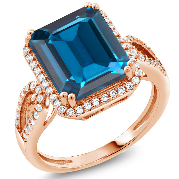 London Blue Topaz - November_5_Ring in 925 Rose Gold Plated Silver