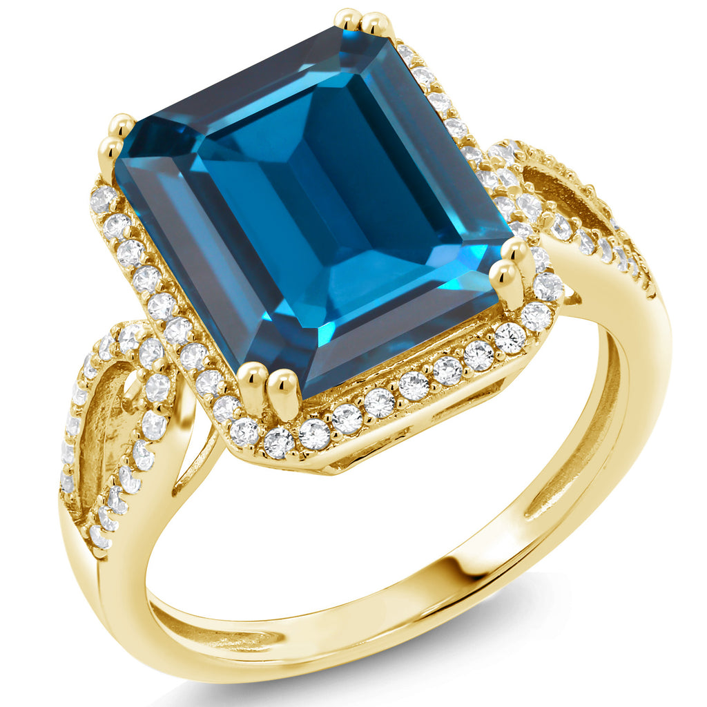 London Blue Topaz - November_8_Ring in 925 Yellow Gold Plated Silver
