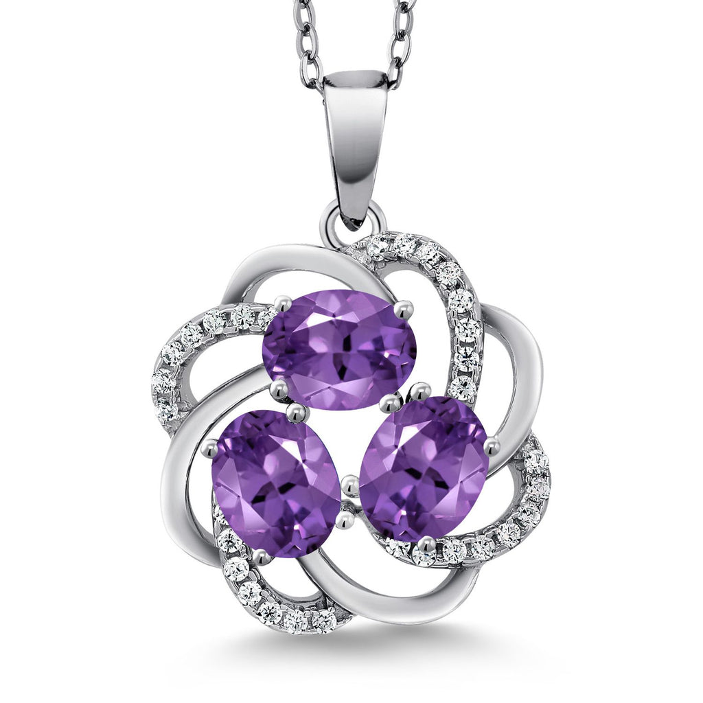 Gem Stone King 3-Stone Spiral Pendant Necklace for Women | 925 Sterling Silver | Gemstone Birthstones | Oval 6X4MM | Includes 18 Inch Chain | Fine Jewelry for Her Mom Wife