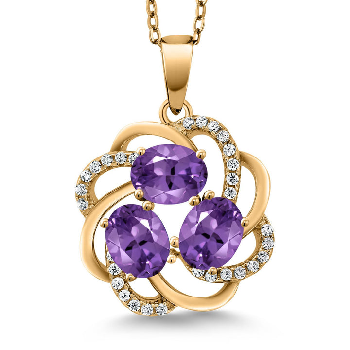 Gem Stone King 18K Yellow Gold Plated Silver Gemstone Birthstones 3 Stone Spiral Pendant Necklace for Women | Oval 6X4MM | Includes 18 Inch Chain | Fine Jewelry for Her Mom Wife