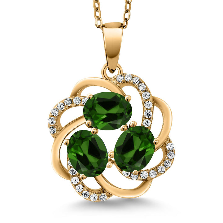 Gem Stone King 18K Yellow Gold Plated Silver Gemstone Birthstones 3 Stone Spiral Pendant Necklace for Women | Oval 6X4MM | Includes 18 Inch Chain | Fine Jewelry for Her Mom Wife