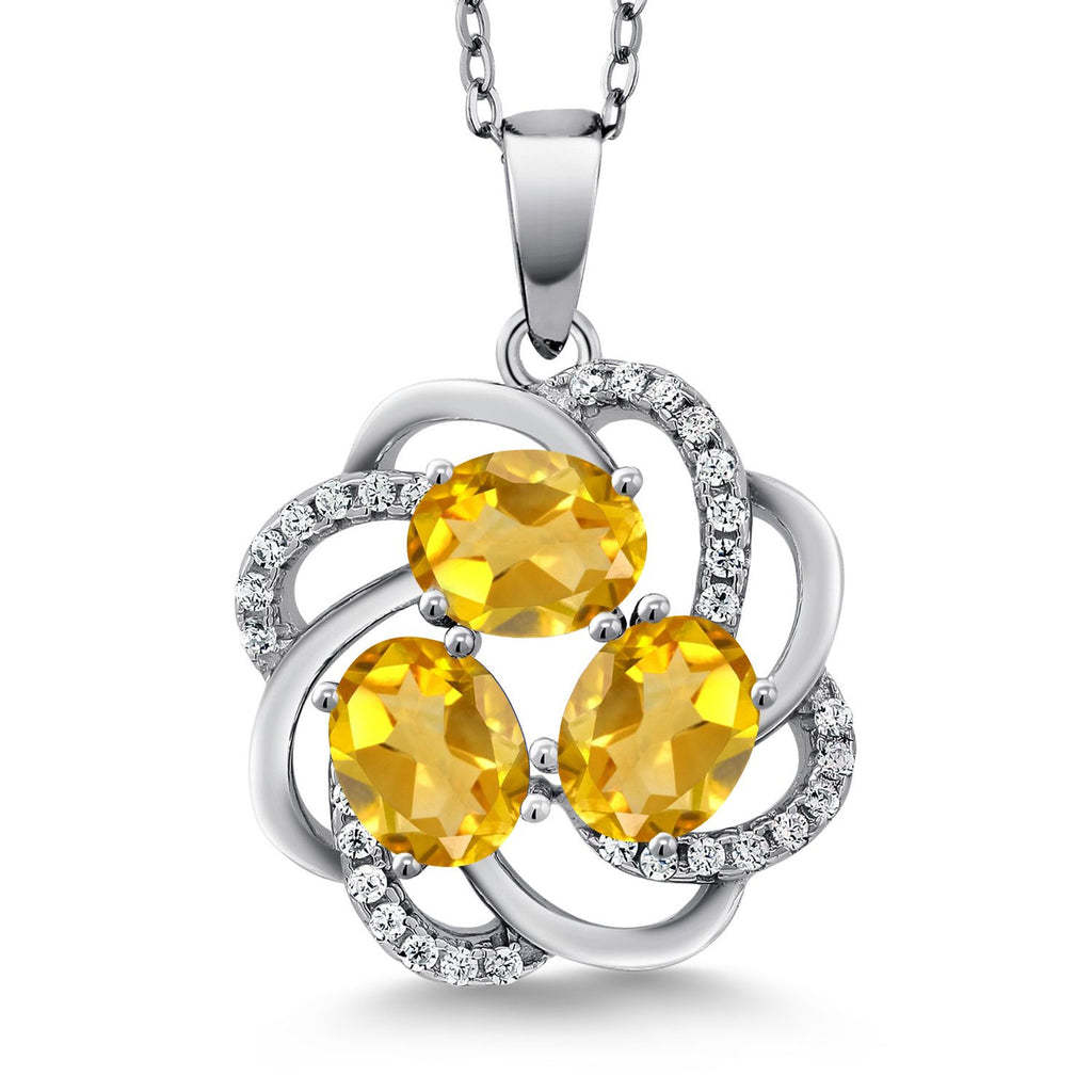 Gem Stone King 3-Stone Spiral Pendant Necklace for Women | 925 Sterling Silver | Gemstone Birthstones | Oval 6X4MM | Includes 18 Inch Chain | Fine Jewelry for Her Mom Wife