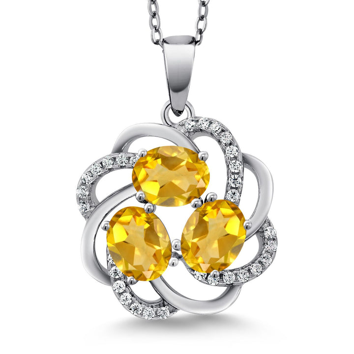 Gem Stone King 3-Stone Spiral Pendant Necklace for Women | 925 Sterling Silver | Gemstone Birthstones | Oval 6X4MM | Includes 18 Inch Chain | Fine Jewelry for Her Mom Wife