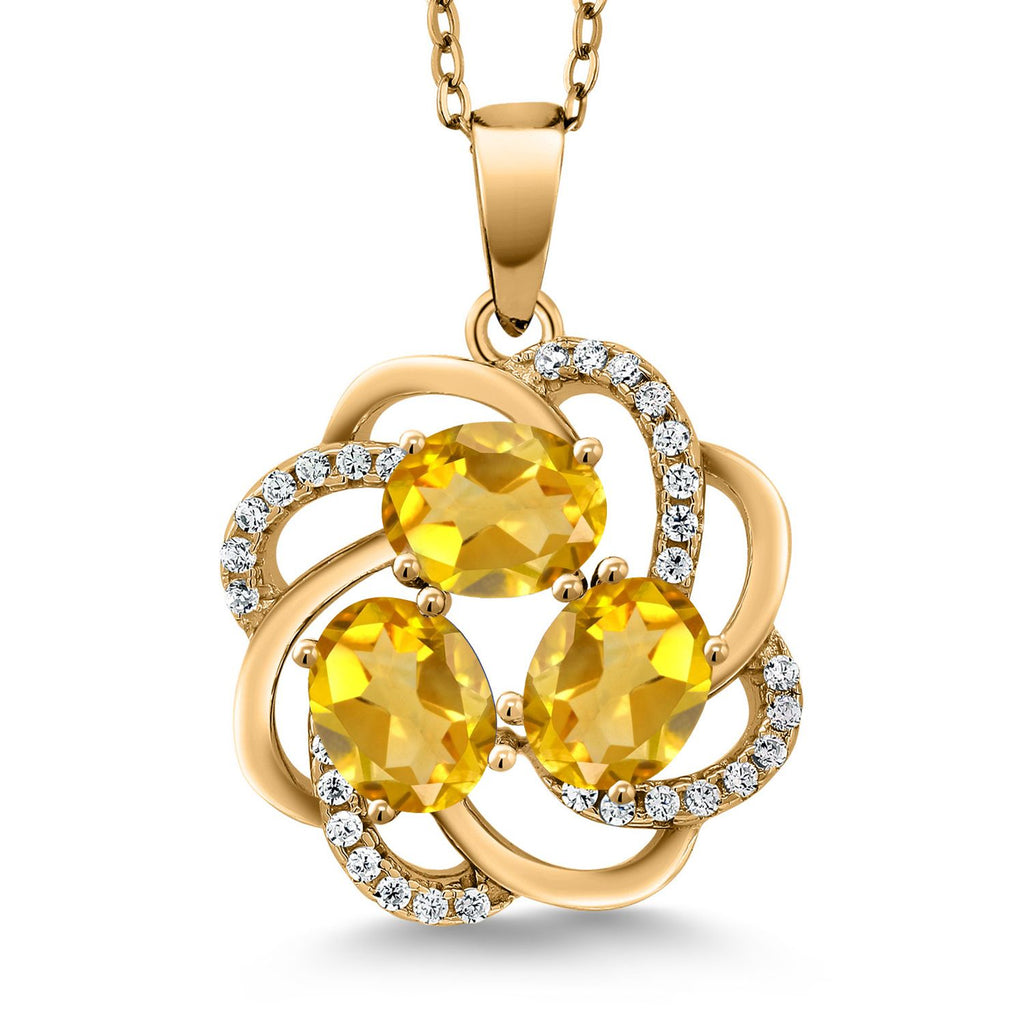 Gem Stone King 18K Yellow Gold Plated Silver Gemstone Birthstones 3 Stone Spiral Pendant Necklace for Women | Oval 6X4MM | Includes 18 Inch Chain | Fine Jewelry for Her Mom Wife