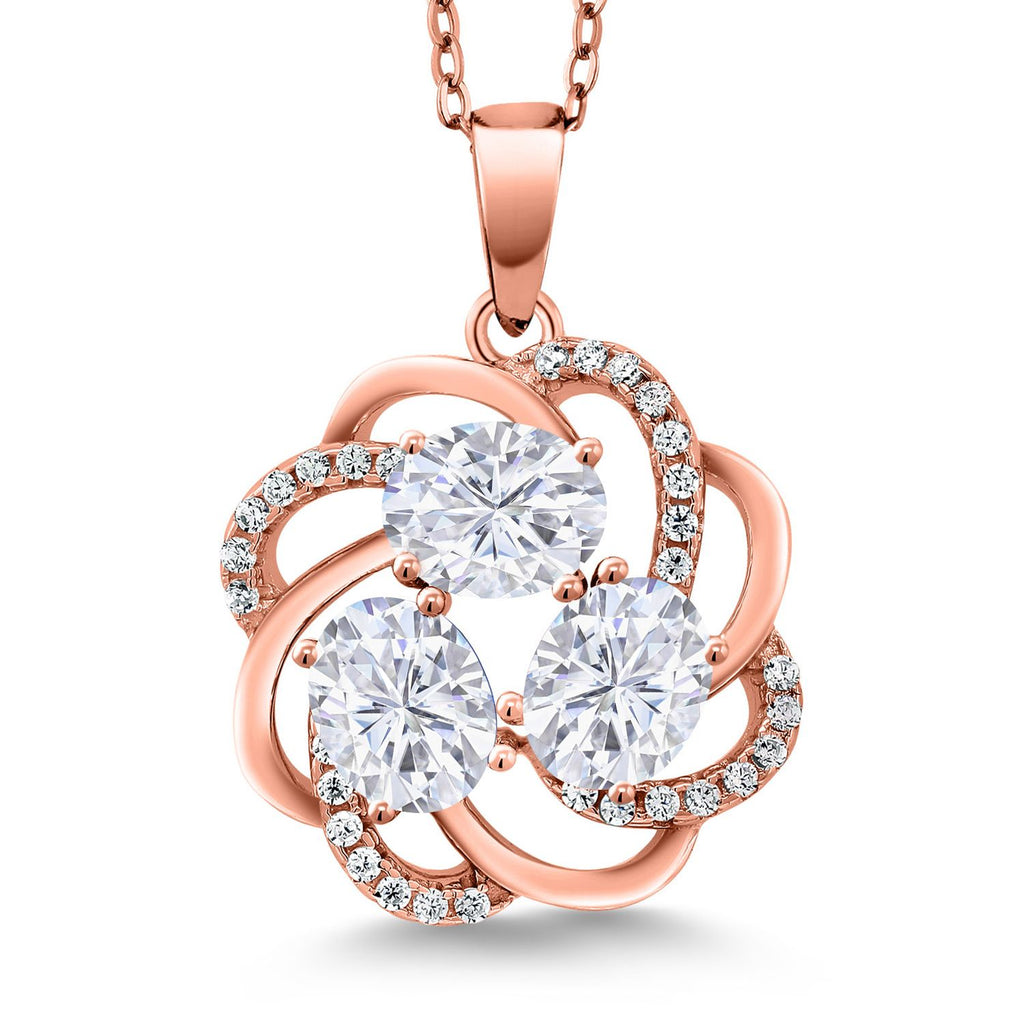 Gem Stone King 18K Rose Gold Plated Silver Gemstone Birthstones 3 Stone Spiral Pendant Necklace for Women | Oval 6X4MM | Includes 18 Inch Chain | Fine Jewelry for Her Mom Wife