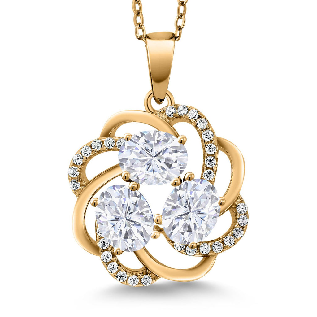 Gem Stone King 18K Yellow Gold Plated Silver Gemstone Birthstones 3 Stone Spiral Pendant Necklace for Women | Oval 6X4MM | Includes 18 Inch Chain | Fine Jewelry for Her Mom Wife
