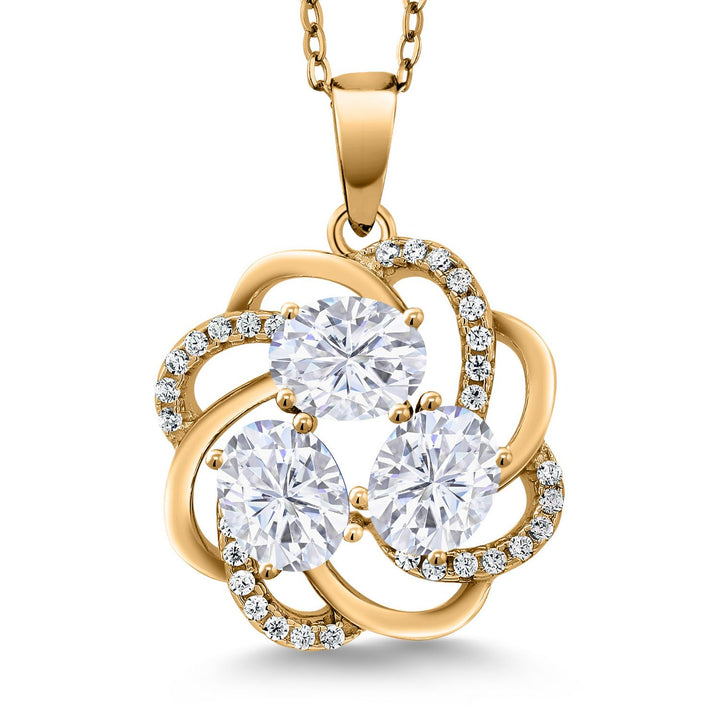 Gem Stone King 18K Yellow Gold Plated Silver Gemstone Birthstones 3 Stone Spiral Pendant Necklace for Women | Oval 6X4MM | Includes 18 Inch Chain | Fine Jewelry for Her Mom Wife