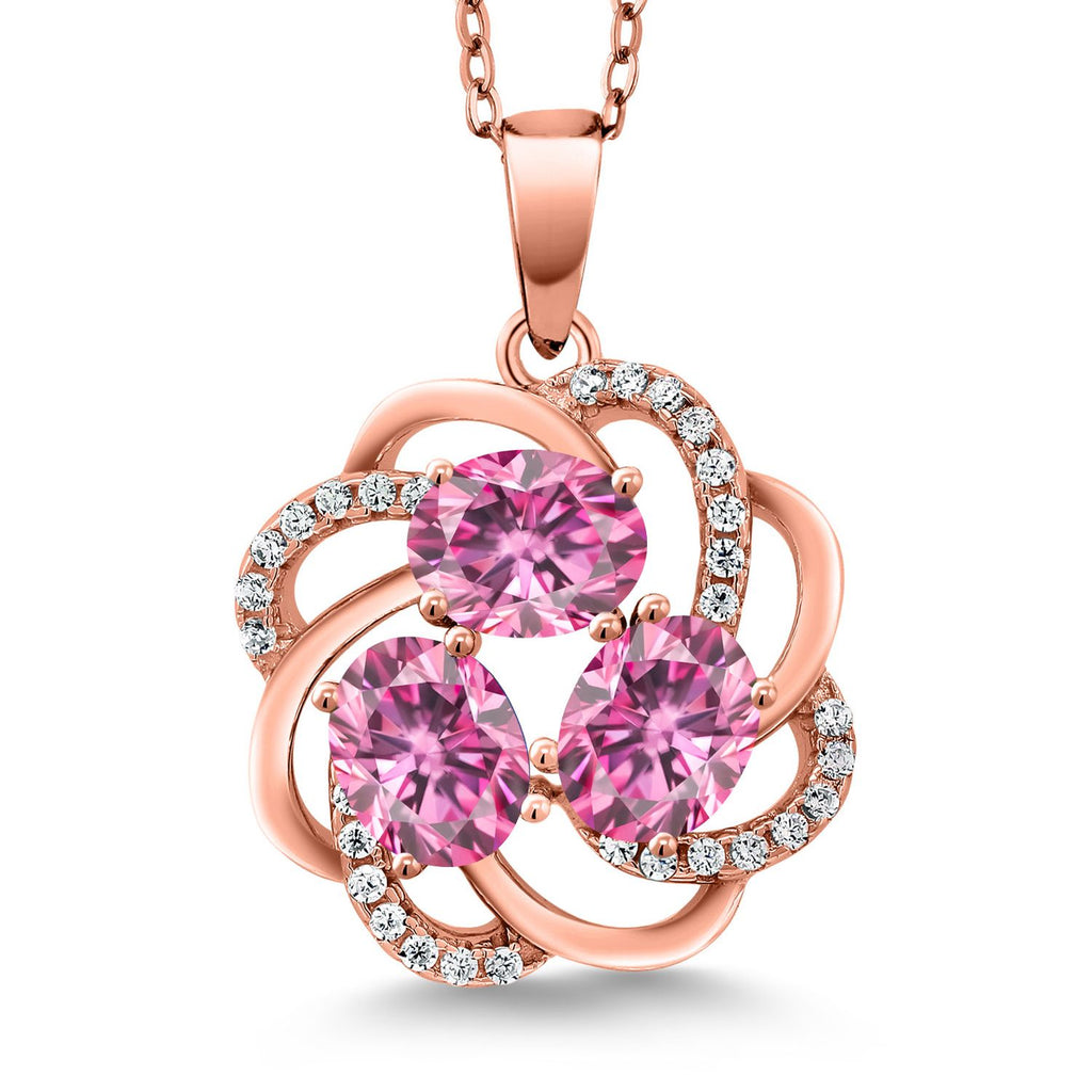 Gem Stone King 18K Rose Gold Plated Silver Gemstone Birthstones 3 Stone Spiral Pendant Necklace for Women | Oval 6X4MM | Includes 18 Inch Chain | Fine Jewelry for Her Mom Wife