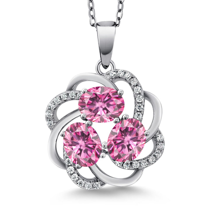 Gem Stone King 3-Stone Spiral Pendant Necklace for Women | 925 Sterling Silver | Gemstone Birthstones | Oval 6X4MM | Includes 18 Inch Chain | Fine Jewelry for Her Mom Wife