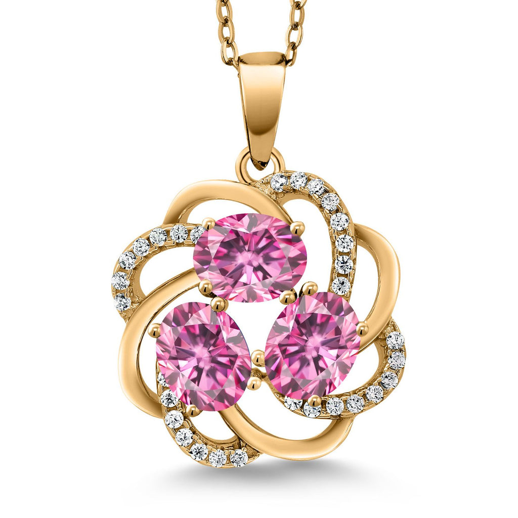 Gem Stone King 18K Yellow Gold Plated Silver Gemstone Birthstones 3 Stone Spiral Pendant Necklace for Women | Oval 6X4MM | Includes 18 Inch Chain | Fine Jewelry for Her Mom Wife