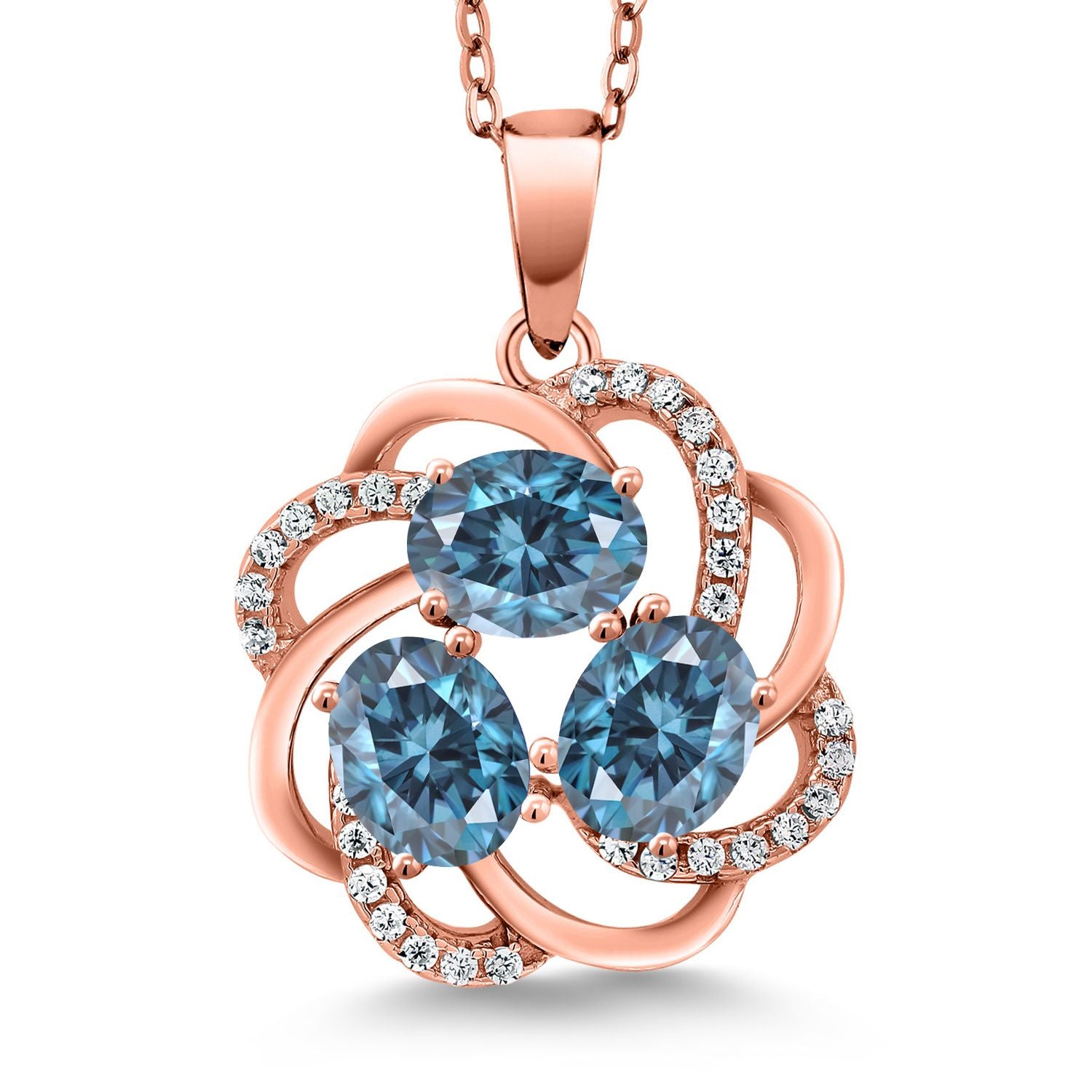 Persian Blue Moissanite - April_Pendant in 925 Rose Gold Plated Silver