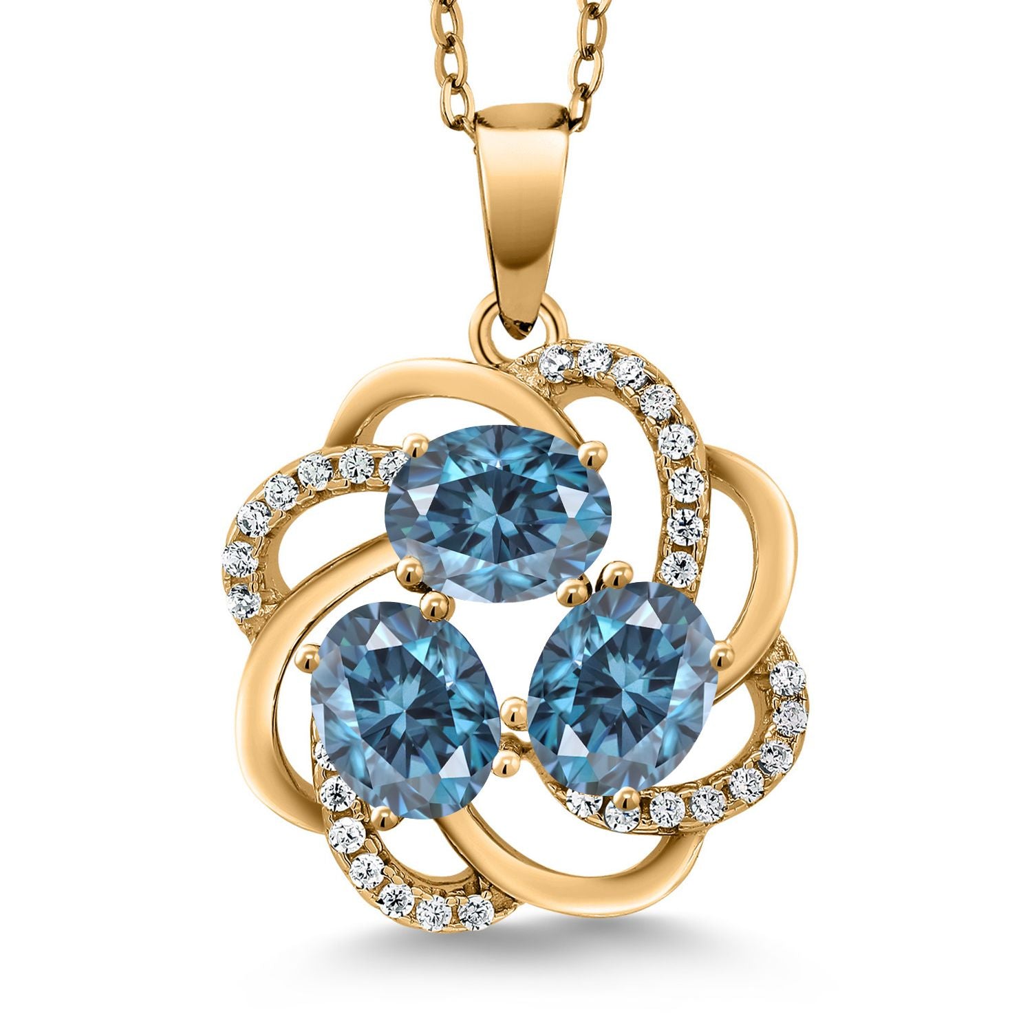 Persian Blue Moissanite - April_Pendant in 925 Yellow Gold Plated Silver