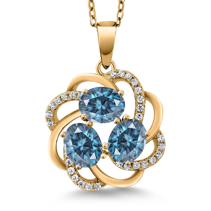 Persian Blue Moissanite - April_Pendant in 925 Yellow Gold Plated Silver