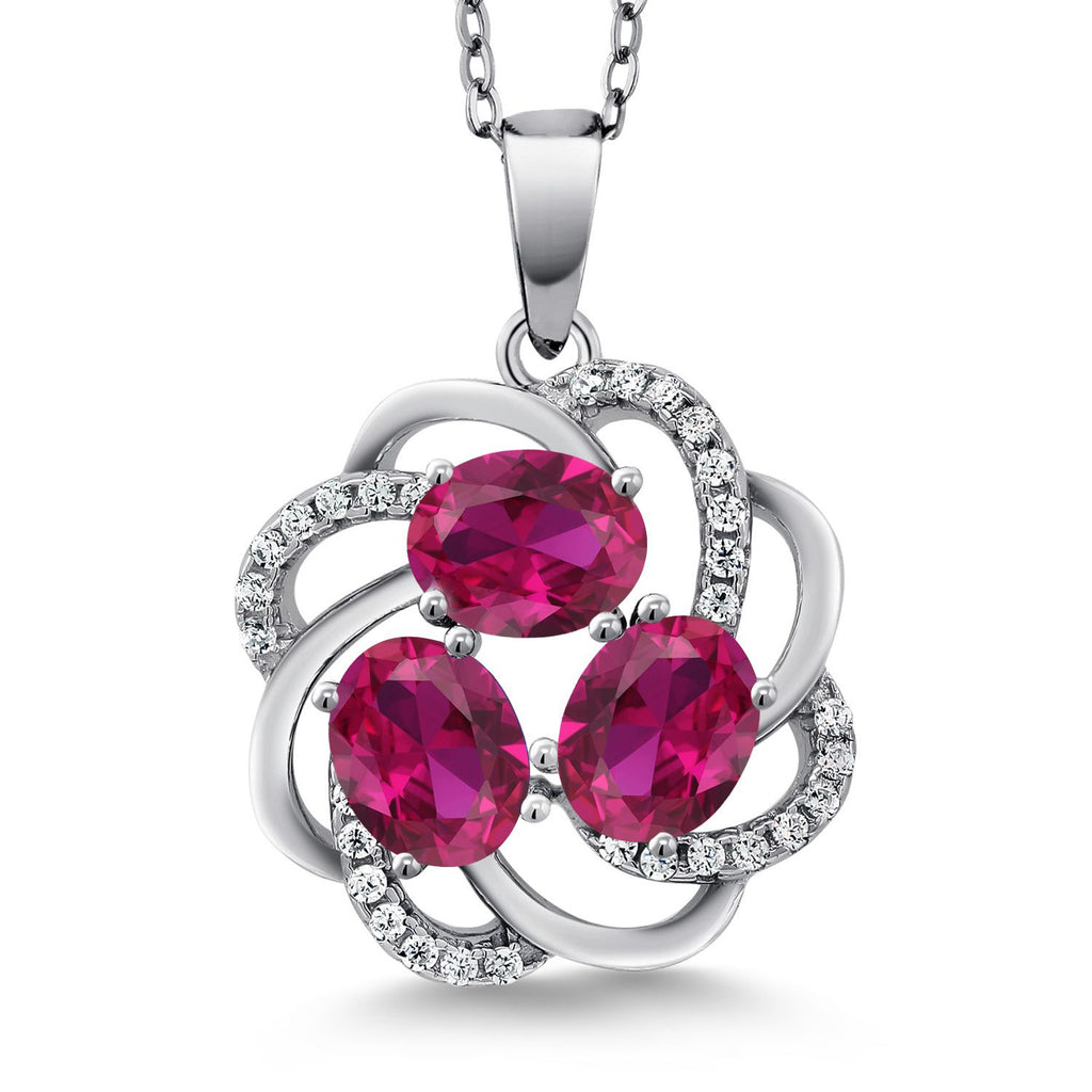 Gem Stone King 3-Stone Spiral Pendant Necklace for Women | 925 Sterling Silver | Gemstone Birthstones | Oval 6X4MM | Includes 18 Inch Chain | Fine Jewelry for Her Mom Wife