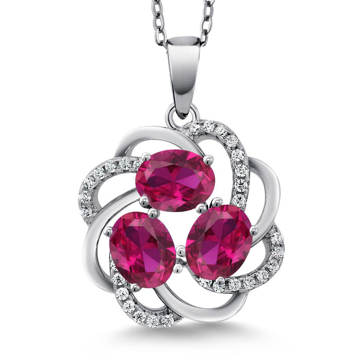 Gem Stone King 3-Stone Spiral Pendant Necklace for Women | 925 Sterling Silver | Gemstone Birthstones | Oval 6X4MM | Includes 18 Inch Chain | Fine Jewelry for Her Mom Wife
