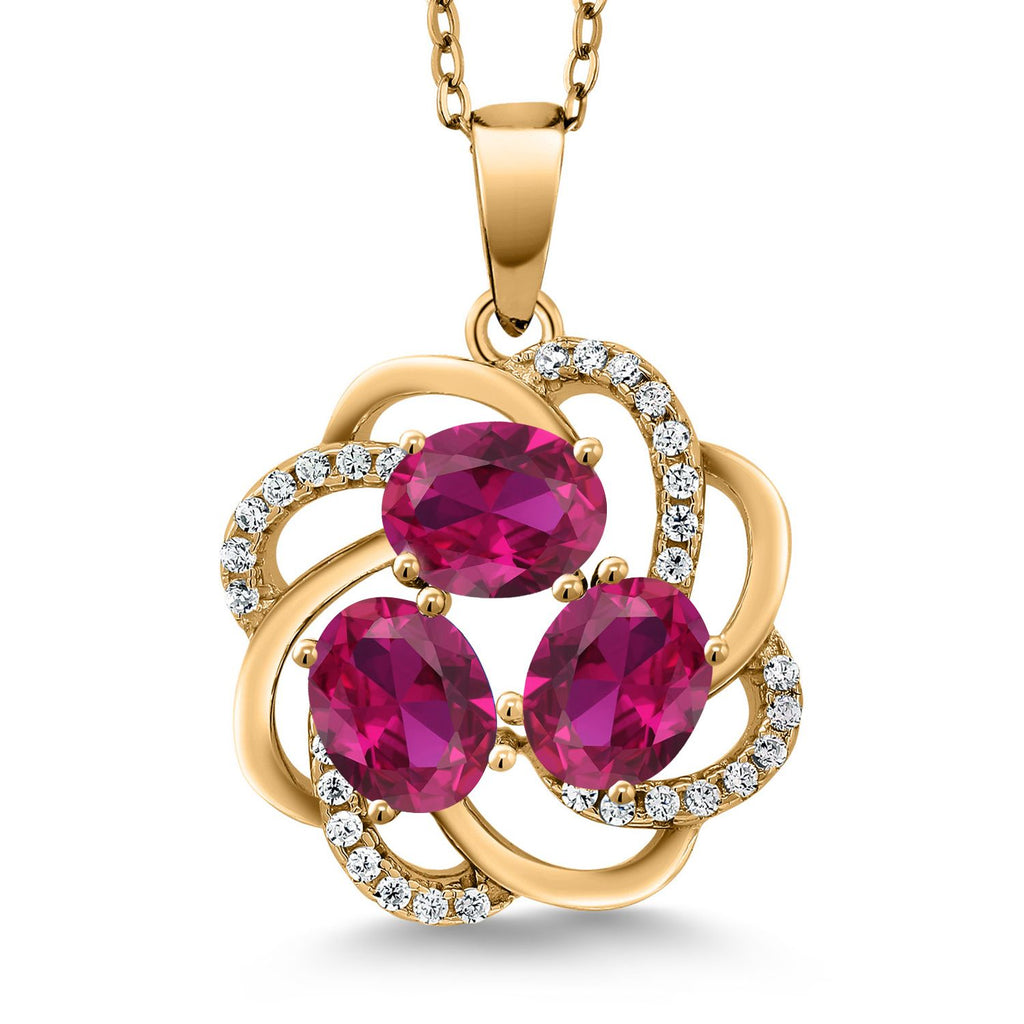 Gem Stone King 18K Yellow Gold Plated Silver Gemstone Birthstones 3 Stone Spiral Pendant Necklace for Women | Oval 6X4MM | Includes 18 Inch Chain | Fine Jewelry for Her Mom Wife