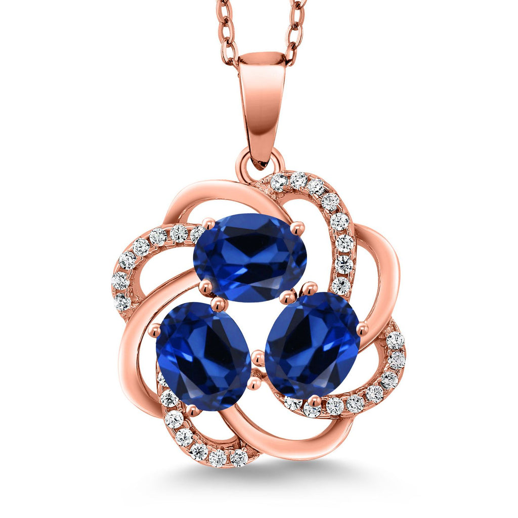 Gem Stone King 18K Rose Gold Plated Silver Gemstone Birthstones 3 Stone Spiral Pendant Necklace for Women | Oval 6X4MM | Includes 18 Inch Chain | Fine Jewelry for Her Mom Wife